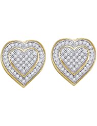 10K Yellow Gold 0.25CT Round Cut Diamond Heart Pave Earrings
