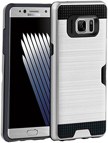 Galaxy Note 7 Case, Demacia[Card Slot] Dual Layer Hybrid Armor Rugged Plastic Hard Shell Flexible TPU Shock-Absorption Bumper Protective Wallet Case for Samsung Galaxy Note 7 (silver)