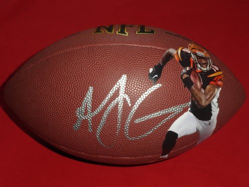 A.J. Green Autographed Custom Photo NFL Wilson Composite Football, Cincinnati Bengals, Georgia Bulldogs, Proof Photo of AJ Signing for Us.