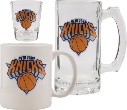New York Knicks Glassware Set: 3D Logo Tankard, Coffee Mug, Shot Glass