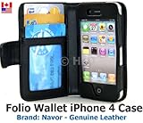 New Deluxe Folio Wallet Genuine Leather Case for iPhone 4 Multifunctional - ....