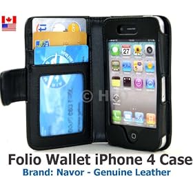 New Deluxe Folio Wallet Genuine Leather for Iphone 4 Case Multifunctional - Pockets to Keep Your Belongings Safe - Available in Black