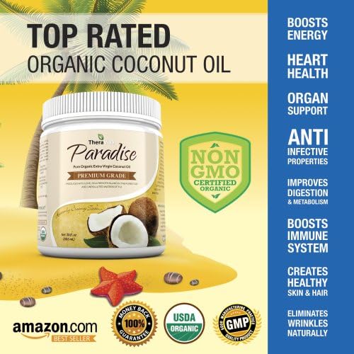 #1 Organic Coconut Oil, Extra Virgin For Hair, Skin, Eating, Cooking & Smoothies! Love It Or Your Money Back! 100% Pure & Unrefined, Cold Pressed, All Natural, Non-GMO, Straight From Fiji! Gluten Free, Vegan, Low Carb. Try It Risk Free! Thera Vita