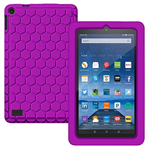 AVAWO Fire 7 2015 Shockproof Case - Light Weight Shock Proof Kids Silicone Protective Cover Case [Honey Comb Series] for Fire 7 Tablet (7" Display 5th Generation - 2015 release), Purple