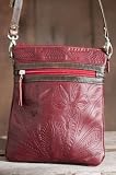 Women's Slim Hand-Tooled Leather Crossbody Organizer Handbag