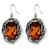 Diamond-cut Collection Honey Amber and Sterling Silver Large Rectangular Earrings