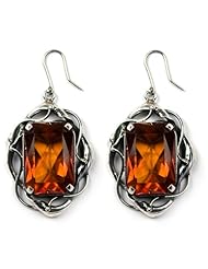 Faceted Collection Honey Amber Sterling Silver Large Rectangular Earrings
