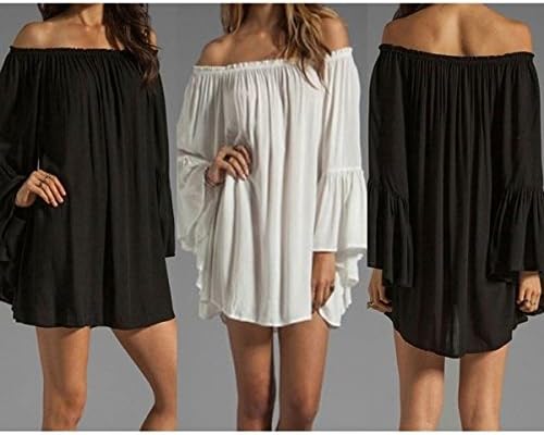GXP Womens Boho Sexy Long Sleeve Chiffon Lace Off Shoulder Short Mini Dress Long Tops Vestido(Size,S-XXL) Rose XXL