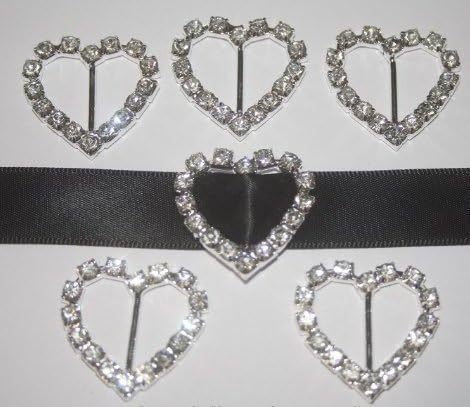 (012) 6 SML HEART DIAMANTE BUCKLES ribbon slider weddings sash cake crafts by floral supplies