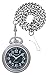 Avalon Roadie Silver-Tone Pocket Watch with Black Dial and Leather pouch with Chain # 1309