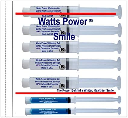 Advanced Watts Power 40% Dual Action Teeth Whitening Gel Treats Surface and Deep Stains for Results in As Little As 15 Minutes - Large 10ml Gels Printed with Ingredients & Exp Date - Safely Made in the USA & Kosher Certified (40% Mint, 5 - Large 10ml Whitening Gels + 2 Remineral Gels)