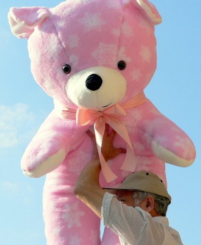 511PL7xj9UL GIANT 54 SOFT STUFFED TEDDY BEAR WITH UNIQUE LIGHT PINK FUR WITH WHITE SNOWFLAKES   EXTREMELY BIG LIFESIZE GIANT HUGE STUFFED ANIMAL   AMERICAN MADE IN THE USA AMERICA