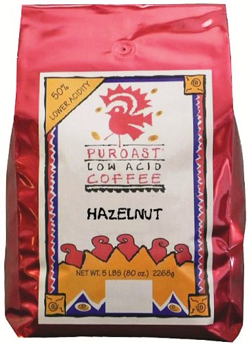 Puroast Low Acid Coffee Low Acid Hazelnut Flavored Coffee Grind Whole Bean, 5-Pound Bags