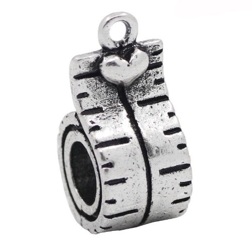 Antique Silver European Tape Measure Seamstress Carpenter Charm Spacer Bead