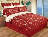 IMAGE OF 10 Piece King / Cal King Red Burgundy 100% Cotton High Quality Emboridery Duvet Cover Bedskirt and Sheets Set