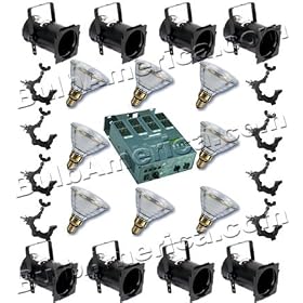Par 38 Cans, Osram 120w Par38 Flood Lamps, Dimmer Pack, O-Clamps by BulbAmerica