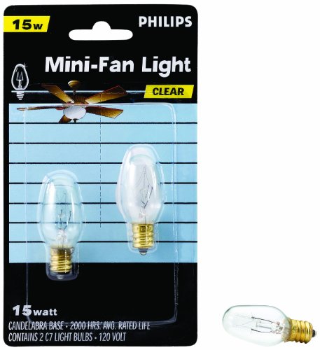 Philips 133876 Clear 15 Watt C7 1 2 Candle Base Ceiling Fan Light