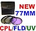 77mm UV/FLD/CPL Photographic Filter Kit for Canon, Sony, Nikon & All Other 77mm Lenses
