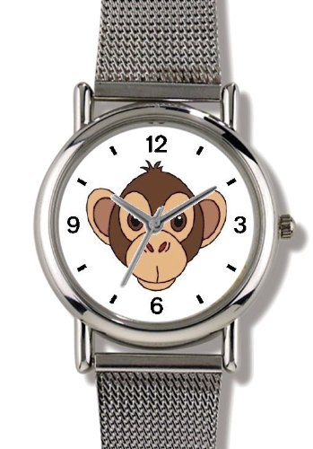 Monkey (Head) Cartoon - JP Animal - WATCHBUDDY® ELITE Chrome-Plated Metal Alloy Watch with Metal Mesh Strap-Size-Small ( Standard Women's Size )