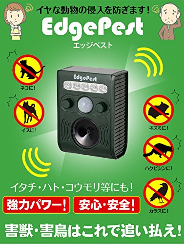EdgePest(エッジペスト)ソーラー お庭の見張り番 超音波& LED5灯の強力フラッシュ 害獣・害鳥( 猫、犬、ネズミ、キツネ、ハト、カラス、コウモリ、げっ歯類など)超音波と強力フラッシュで夜行性動物にも防犯にも効く!多機能動物超音波撃退装置
