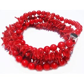 Marana Jewelry- Fire and Water Collection- Four Strand Red Bamboo Coral... by Marana Jewelry