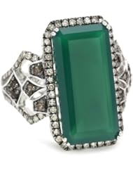 Badgley Mischka Fine Jewelry Champagne Diamonds Green Agate and Smokey Quartz Ring, Size 7