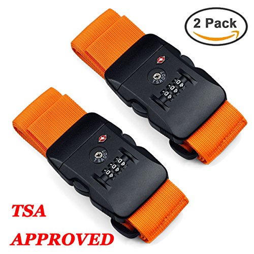Hibate TSA Lock Luggage Strap Suitcase Travel Belt - Orange, Pack of 2