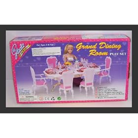 Gloria Barbie Doll Sized Grand Dining Room Furniture & Accessories