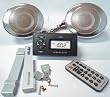 GSI Deluxe Outdoor Music Package - Quality Waterproof MP3 Player With USB Interface and SD Card Slot, Built In FM Radio, LCD Display and Remote Control - Plus Pair Of Weatherproof Amplified Chrome Speakers - Mount Installation Tools - For Motorcycle, Motorbike Or ATV