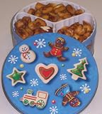 Gourmet Food : Scott's Cakes Garlic, Honey-Mustard, and Peanut Butter Pretzel Nuggets in a Christmas Cookie Tin