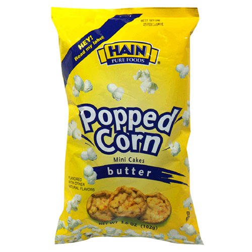 Hain Pure Snax Popped Corn Mini Cakes, Butter, 3.6-Ounce Bags (Pack of 12) by Hain Pure Snax