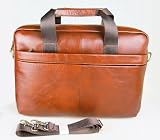 Classical Real Leather Briefcase Messenger Bag Laptop Bag for Business / Travel / Office - 100% Genuine Leather - Brown Color