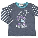 2016年 秋冬 アンパンマン バイキンマン 線描きプリント 袖ボーダー 長袖Ｔシャツ ANPANMAN グレー-バイキン◇95cm