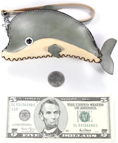 LittleKapsWorld Genuine Leather Dolphin Coin Purse Wristlet - Gray