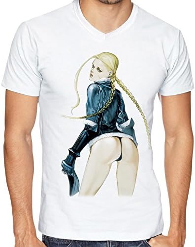 Fusion Clothing UK Men's White V Neck T-Shirt 100% Cotton Cammy White Street Fighter
