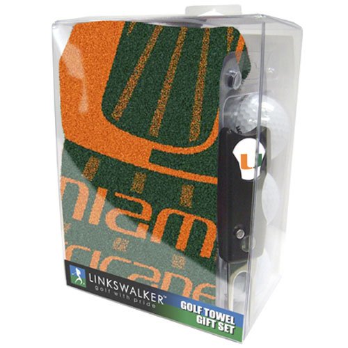 Miami Hurricanes Ncaa Jacquard Golf Towel Gift Pack W/ Balls Repair Tool Marker