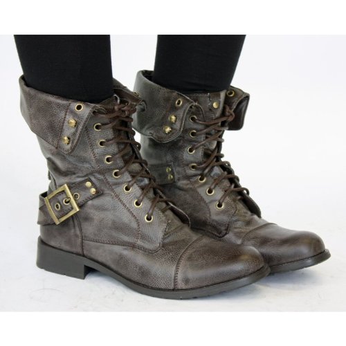 Ladies Brown Military Style combat Army Lace up Ankle Worker Boots Size 3 4 5 6 7 8