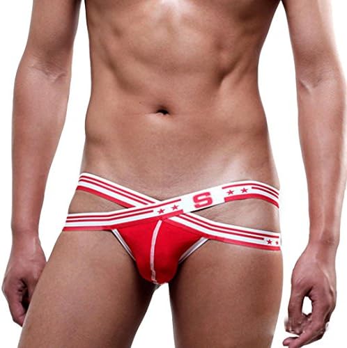 BBLDiz Fashion Hollow out Sexy Men Briefs Underwear Sheer Triangle Underwear (XL, Red)