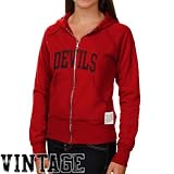 NHL Original Retro Brand New Jersey Devils Ladies Red Raw Edge Full Zip Hoodie Sweatshirt (Large)