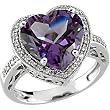 14K White Gold Amethyst and Diamond Heart Ring