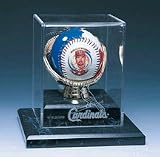 Collectors Single Gold Glove Wood Finished Base Display Case with Engraved Team Logo