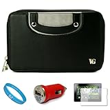 IMAGE OF Black Executive Leather Case with Magnetic Carrying Handles for Blackberry Playbook 7-inch Tablet Compatible with all Models (16GB, 32GB, 64GB) + Clear Screen Protector + Red USB Car Charger with LED Power Indicator + SumacLife TM Wisdom Courage Wristband
