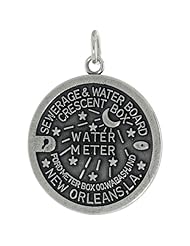 Sterling Silver New Orleans, LA Water Meter Manhole Cover Pendant, 1 inch tall