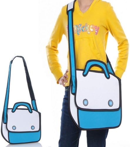 ETSYG Cute Messenger Bag 3d Jump Style 2d Drawing From Cartoon Paper White Blue