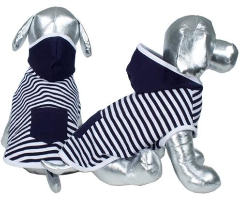 Designer Dog Apparel - Striped Pocket Hoodie for Dog - Navy with White Stripes - Size 10 - XX-Small