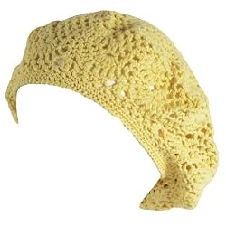 New Cotton Light Hand Knit Crochet Slouchy Beret Hat Yellow