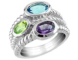 Amethyst, Peridot & Blue Topaz Ring 2.0 Carat (ctw) in Sterling Silver