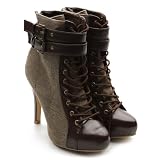 Ollio Women's Winter Lace Ups Military Ankle Boots Buckle High Heels Shoes