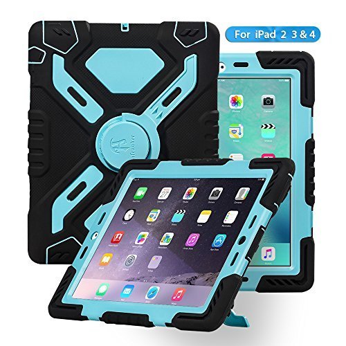 Ipad case, Afranker Ipad 2 case, Ipad 3 case, Ipad 4 Case Plastic Kid Proof Extreme Duty Dual Protective Back Cover with Kickstand Black/blue