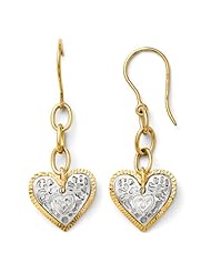 14k White and yellow gold Leslies Two tone Polished Diamond-Cut Heart Shepherd Hook Earrings